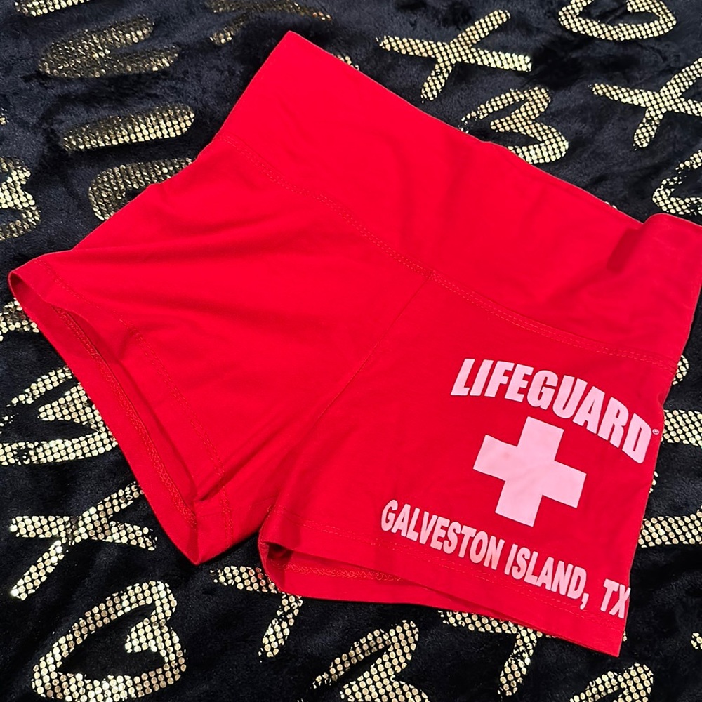 Red lifeguard shorts